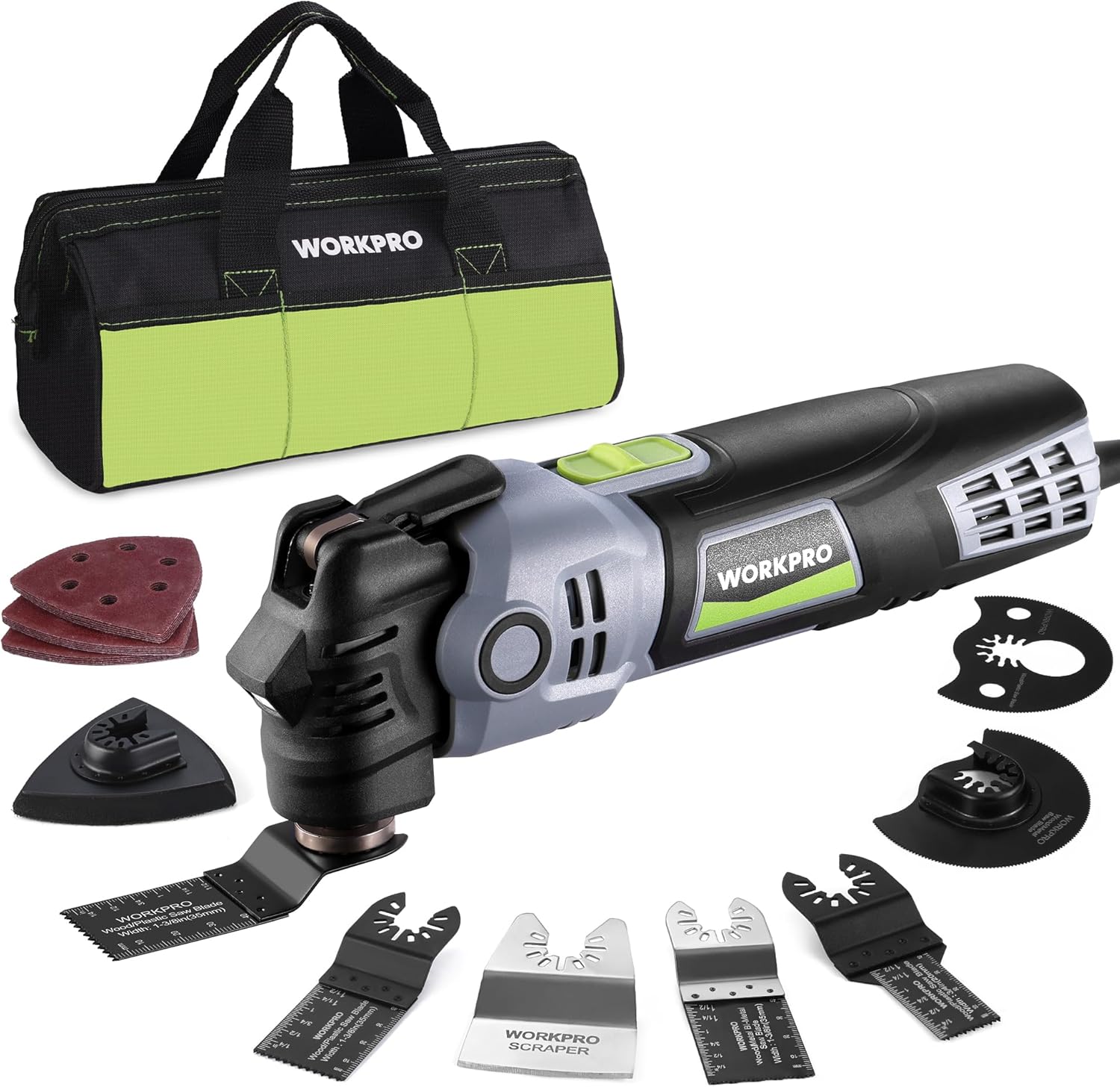 WORKPRO 400W Oscillating Multi-Tool, 6-Speed Corded Power Saw with LED Light, Quick Blade Change, 3.5° Oscillation Angle, 22 Accessories for Cutting, Sanding, Scraping - Image 1