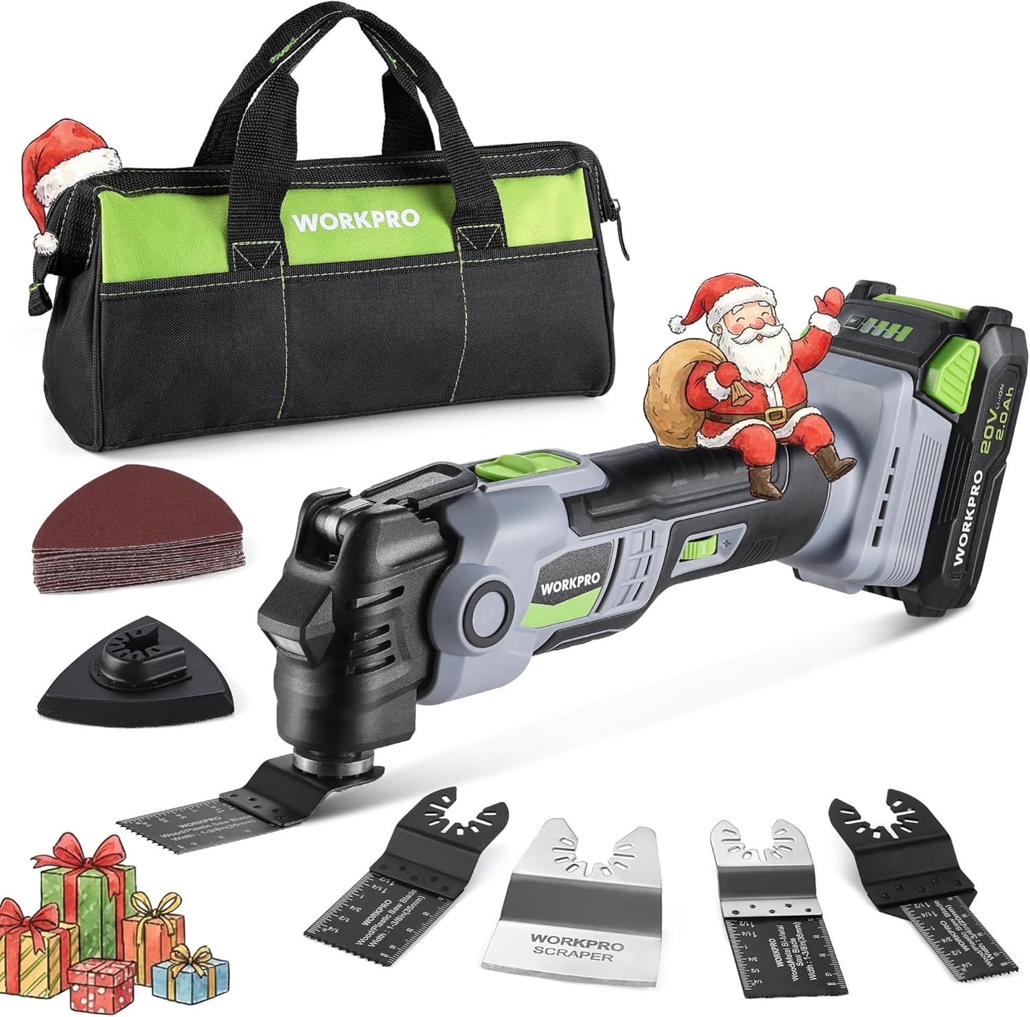 WORKPRO 20V Oscillating Tool Kit, Cordless and Brushless 19,000 RPM Orbiting Multi Tool with 6 Variable Speeds, 3.6°Oscillation Angle, 21pcs Saw Accessories, 1 Rechargeable Battery and Carrying Bag - Image 1