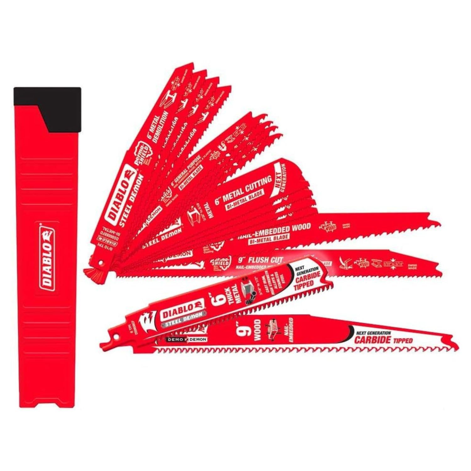 Diablo 14 Piece Bi-Metal Reciprocating Saw Blade Set for Wood & Metal Demolition + 2 Carbide Blades - Variety of TPI, 6 and 9 Inch Lengths - DS0014SPC2 - Image 1