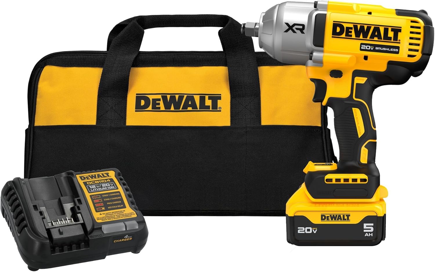 DEWALT 20V MAX Cordless Impact Wrench with Hog Ring Anvil, Brushless High Torque 1/2 Impact Gun, 4-Mode Speed, Includes Battery, Charger and Kit Bag (DCF900P1) - Image 1