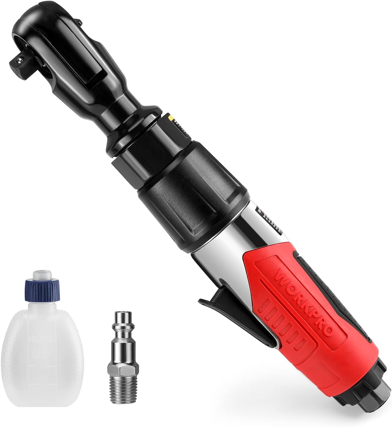 WORKPRO 3/8-Inch Air Ratchet Wrench, 50ft.lb Max Torque, 160RPM, 360 Degree Adjustable Exhaust, Forward/Reverse Control, Good Gift for Men Dad Father - Image 1