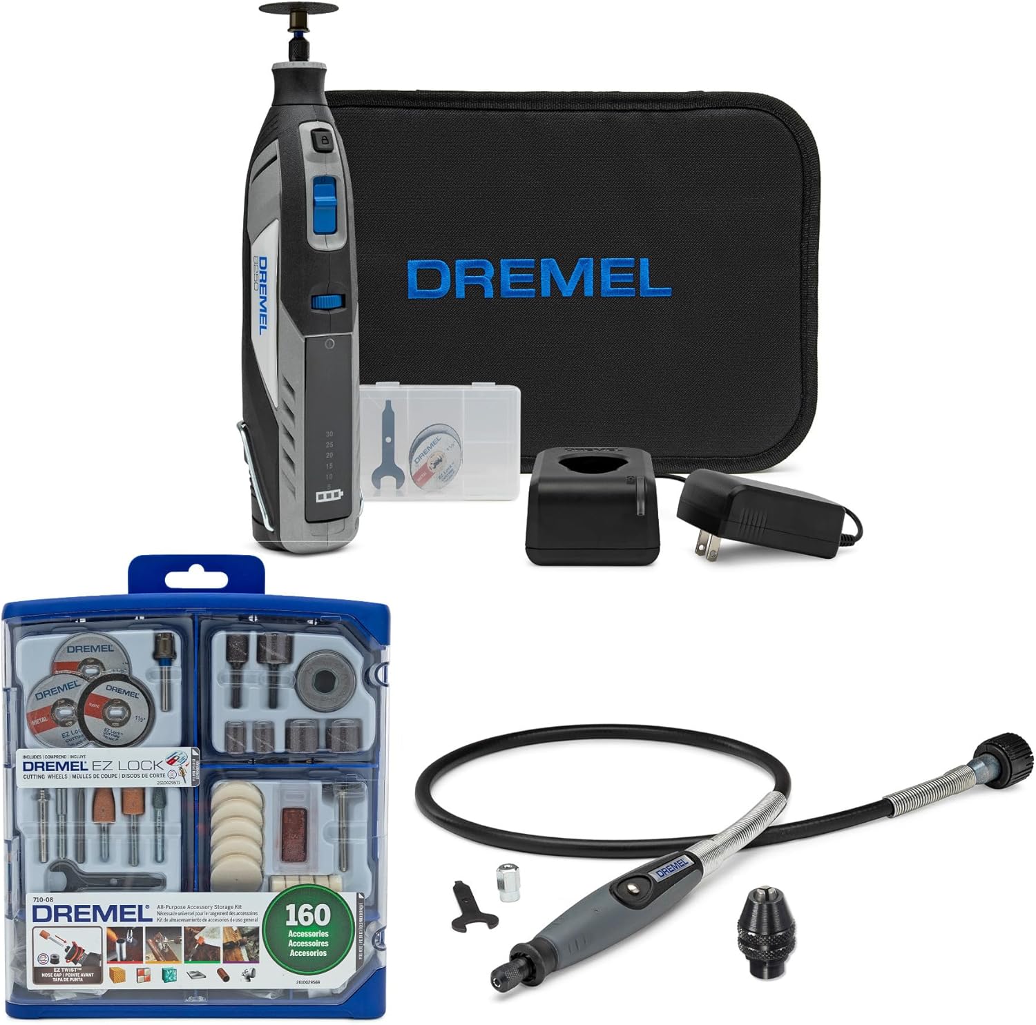 Dremel 8250 12V Lithium-Ion Battery Cordless Rotary Tool with Flex-Shaft, Accessory Kit Bundle (4 Items) - Image 1