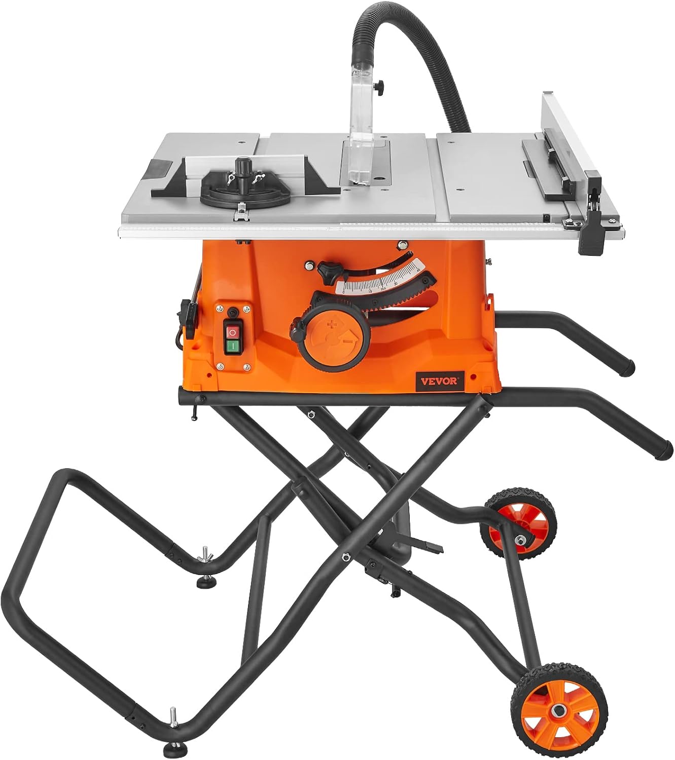 VEVOR Table Saw with Stand, 10-inch 15-Amp, 25-in Max Rip Capacity, Cutting Speed up to 5000RPM, 40T Blade, Portable Compact Jobsite Tablesaw w/Sliding Miter Gauge for Woodworking & Furniture Making - Image 1