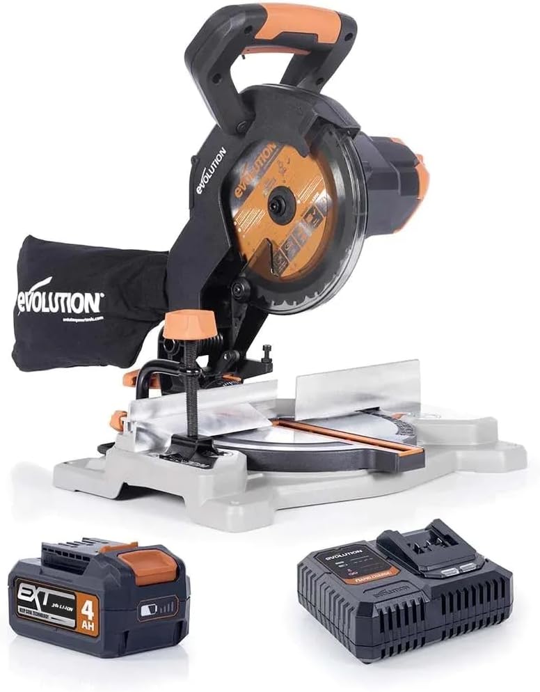 Evolution R185CMS-Li 7-1/4" Cordless Compound Miter Saw, Multi-Material TCT Blade, 20V EXT Li-Ion, Battery & Charger Included, Cuts Wood, Metal, Plastic, 45° Miter & 45° Bevel, Compact & Powerful - Image 1