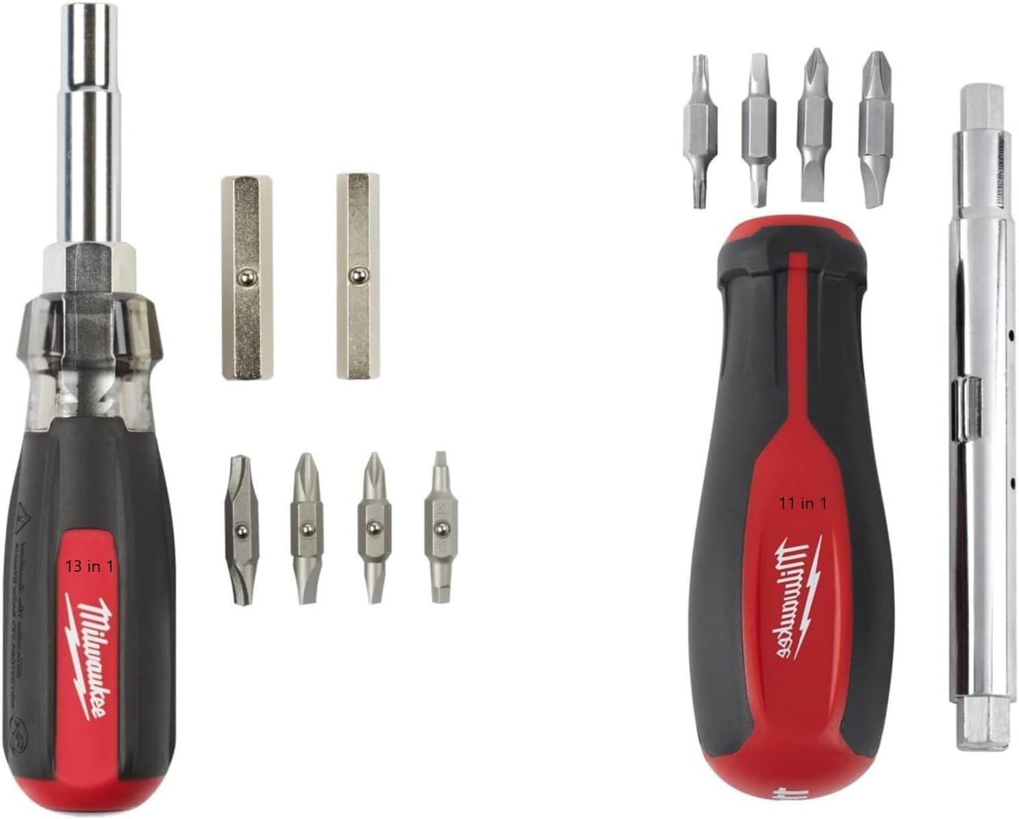 Milwaukee 11-in-1 Multi-Tip Screwdriver with Square Drive Bits and 13-in-1 Multi-Tip Cushion Grip Screwdriver Sets (48-22-2880-2761), Red (48-22-2302-2880-2761) - Image 1