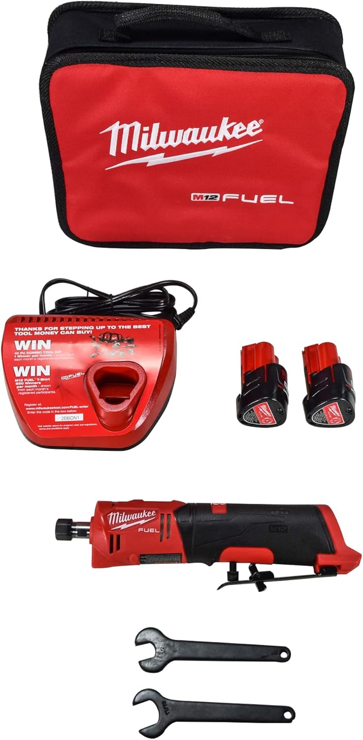 Milwaukee 2486-22 M12 FUEL 12V Straight DieGrinder Kit with (2) 2.0Ah Battery, Charger & Tool Bag - Image 1