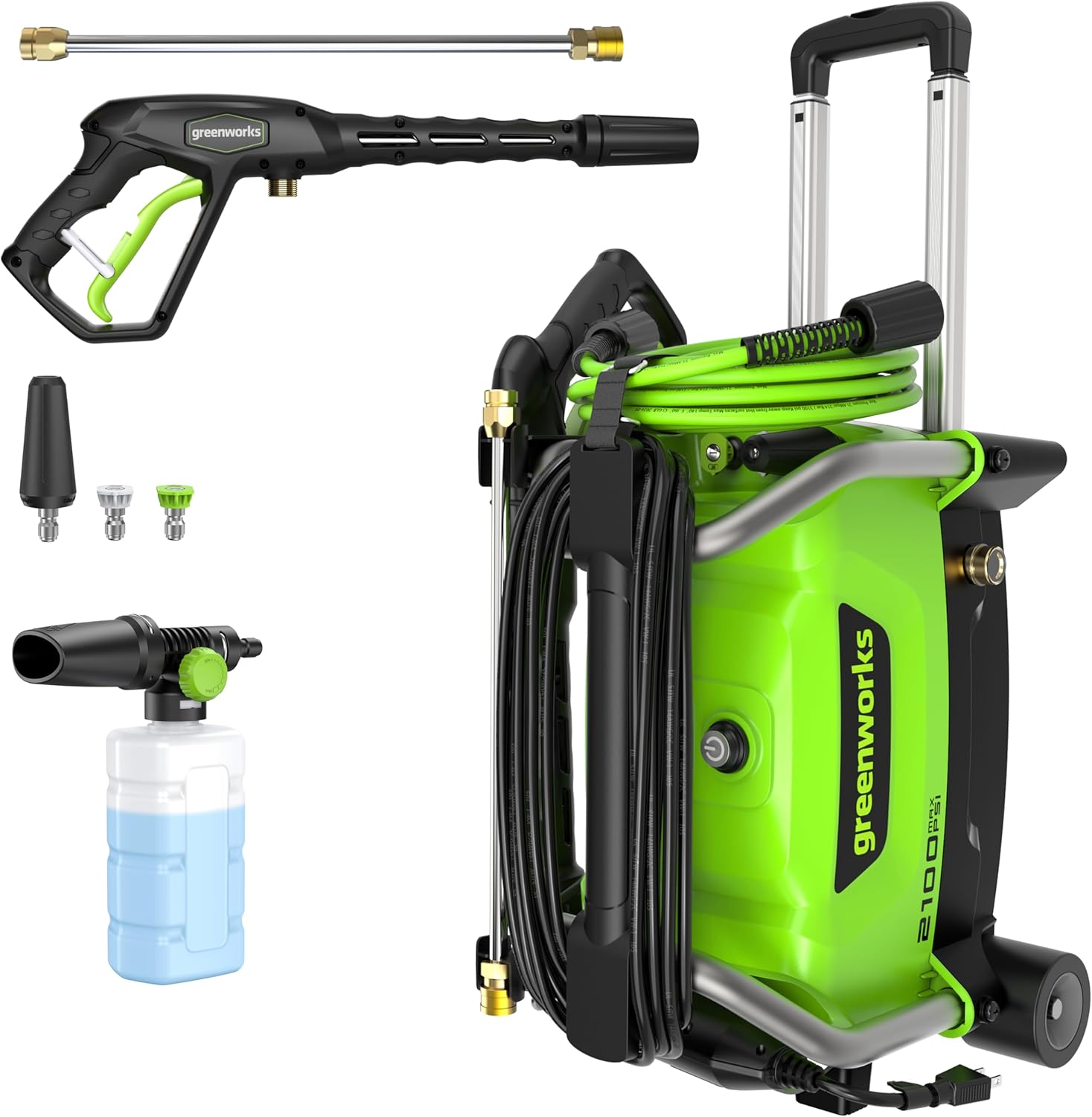 Greenworks 2100 PSI (SGS Certified) 1.2 GPM 13Amp Compact Electric Pressure Washer Telescoping Handle Power Washer for Cars, Driveways, Patios, Patio Furniture & Around Pools - Image 1
