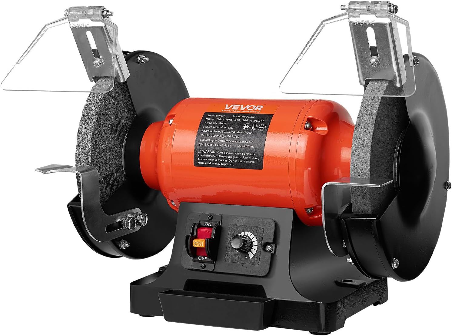 VEVOR Bench Grinder, 8-inch Variable Speed Bench Grinder, 2000-3450RPM Table Grinders with 550W 5.0A 3/4Hp Induction Motor, 36/60-Grit Grinding Wheel & Adjustable Eye Shield for Sharpening Grinding - Image 1