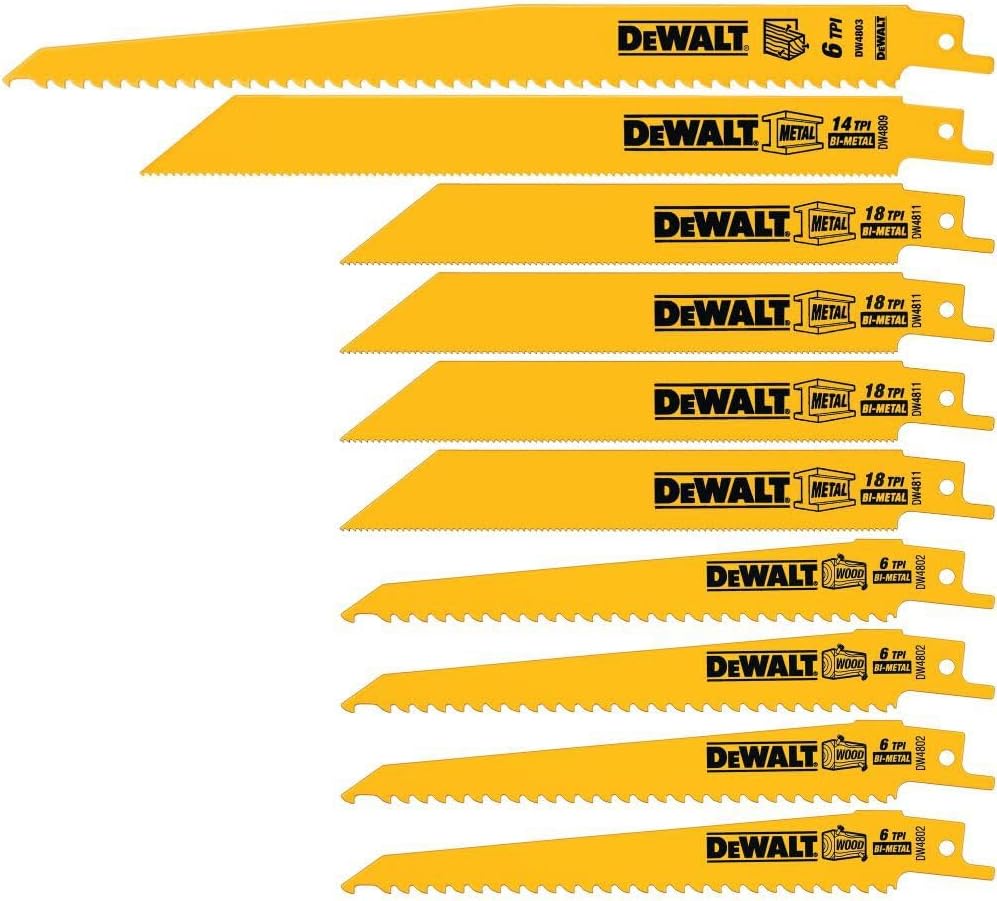 DEWALT Reciprocating Saw Blades, 10 Piece Combination Set, Various Sizes (DW4898) - Image 1