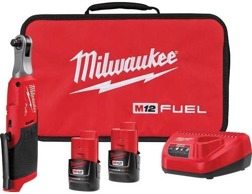 Milwaukee M12 FUEL 12-Volt Lithium-Ion Brushless Cordless High Speed 3/8 in. Ratchet Kit w/(2) Batteries, Charger and Bag - Image 1