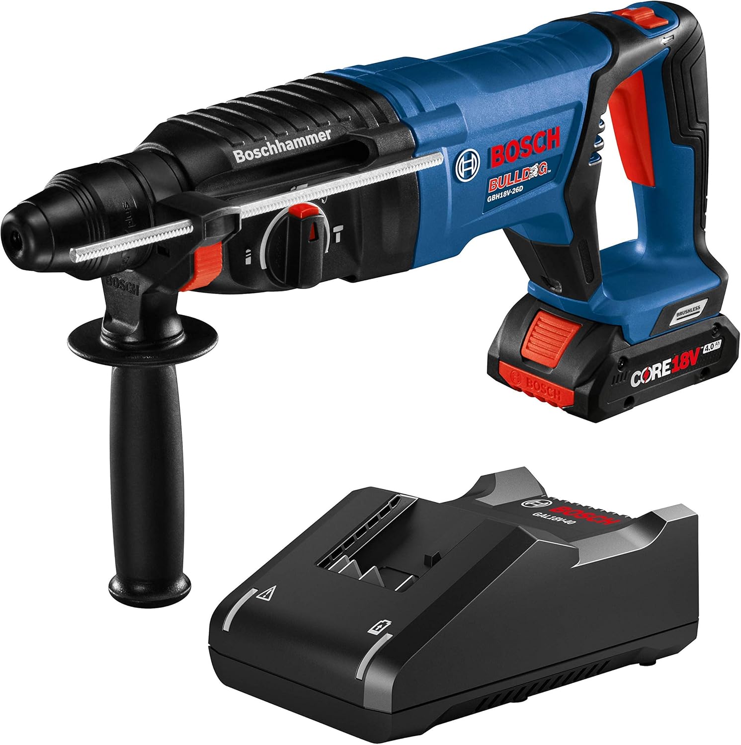 Bosch 18V EC Brushless SDS-Plus Bulldog 1-Inch Rotary Hammer Kit with CORE18V 4 Ah Advanced Power Battery with KickBack Control (Renewed) - Image 1