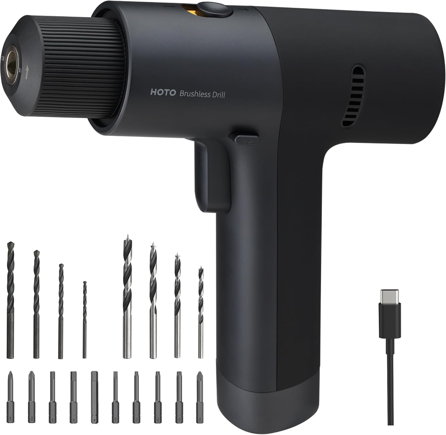 HOTO Cordless Brushless Drill 12V, LED Display Screen, 30 Precision Gears, 2 Working Modes, 2000mAh Battery, 266 In-lbs (30N·m) Torque, 3/8 Inch Keyless Chuck, 1400RPM, 10 x Bits, 8 x Drill Bits - Image 1