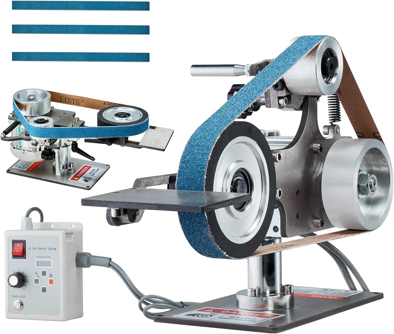 VEVOR Belt Grinder Sander, 30 x 1-Inch Variable Speed Belt Polisher with VFD, 550W Polishing Grinding Machine with 2 Grinding Moulds & 3PCS Sanding Belts for Metalworking, Knife Making - Image 1