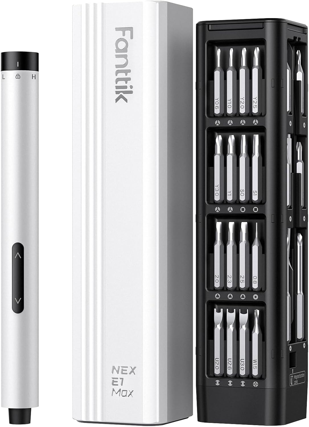 Fanttik E1 Max Electric Screwdriver, Mini Precision Screwdriver Set, 50 Magnetic Bits, Magnetic Storage, 5/32‘’Hex, Repair Tool Kit for Electronics Phone Camera Laptop Watch (White) - Image 1