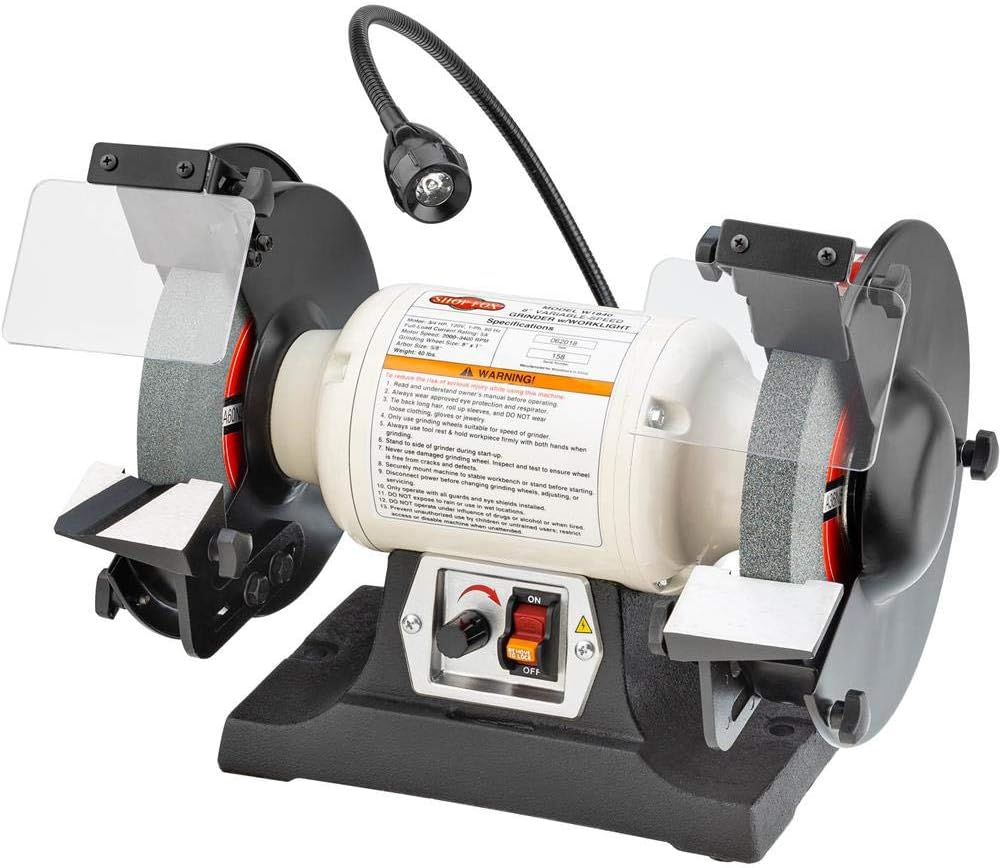 Shop Fox 8 Inch 3/4 HP Variable-Speed Grinder with Work Light - Image 1