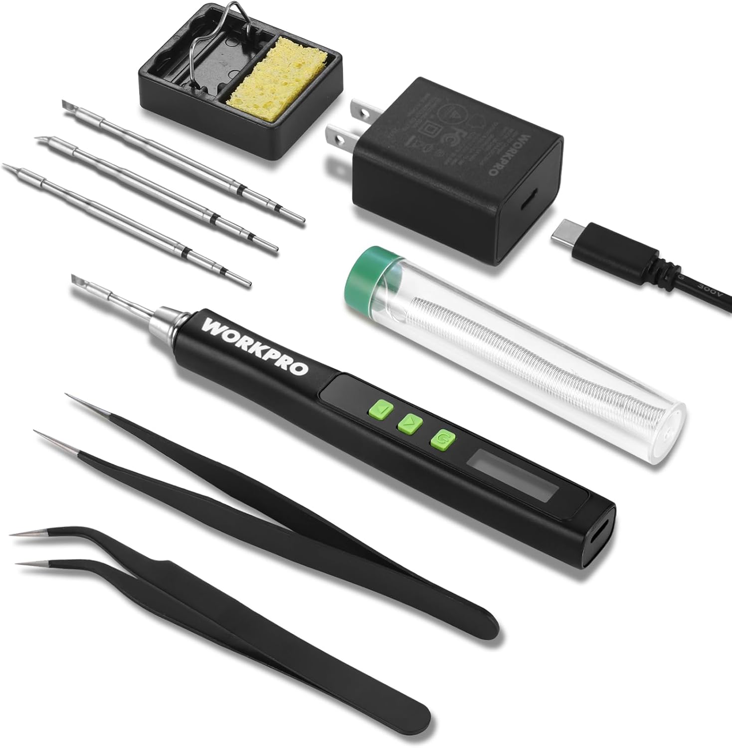 WORKPRO DC Soldering Iron Kit, Fast Heating Soldering Iron Pen with 3 Tips, Portable Lightweight Solder Iron for Electronics, Metal, DIY, Accurate Temp Control, OLED Screen Display, PD/QC Protocols - Image 1