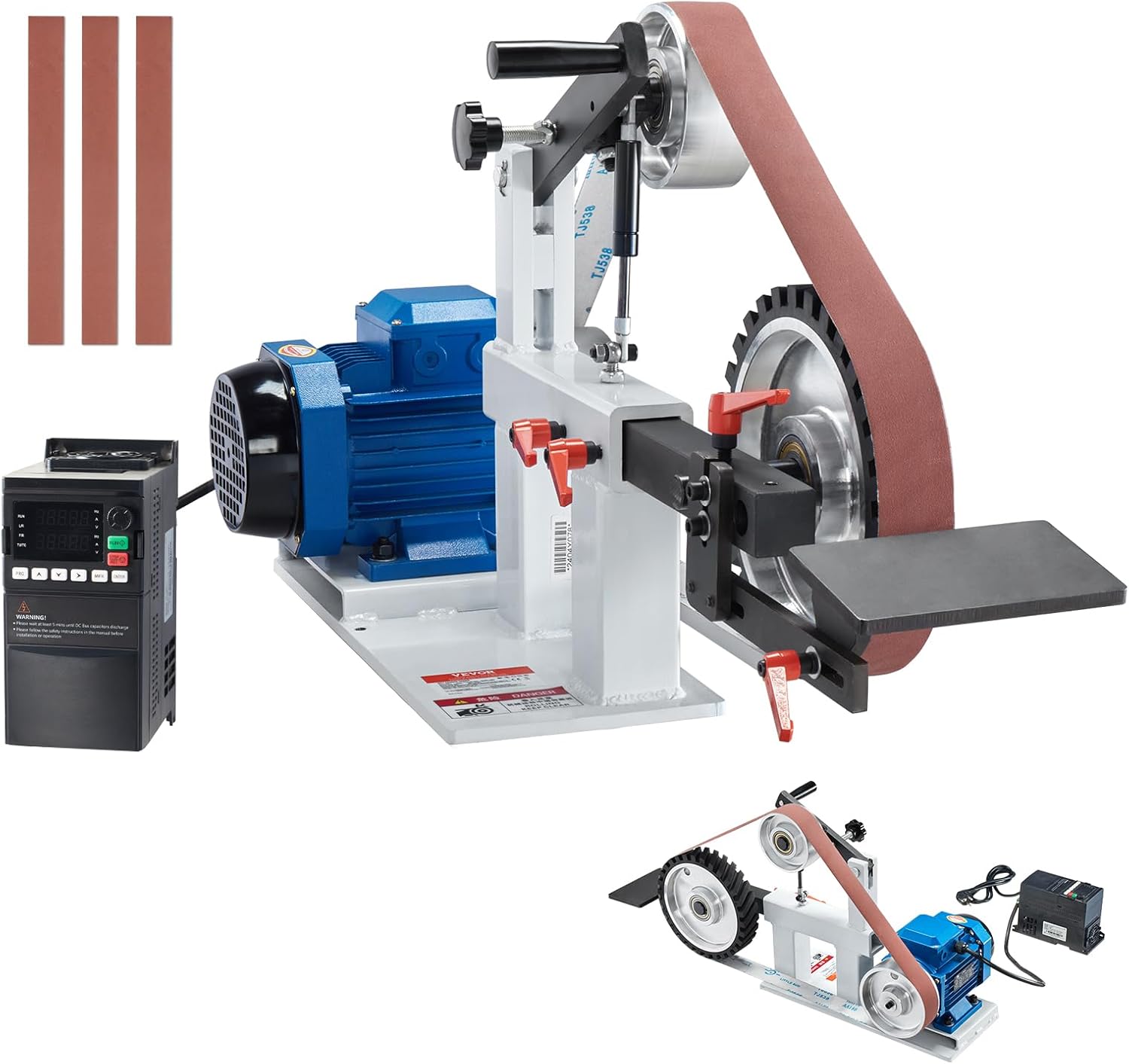VEVOR Belt Grinder Sander, 72 x 2-Inch Variable Speed Belt Polisher with VFD, 1500W 2HP Polishing Grinding Machine with 3 Grinding Moulds & 3PCS Sanding Belts for Metalworking, Knife Making - Image 1