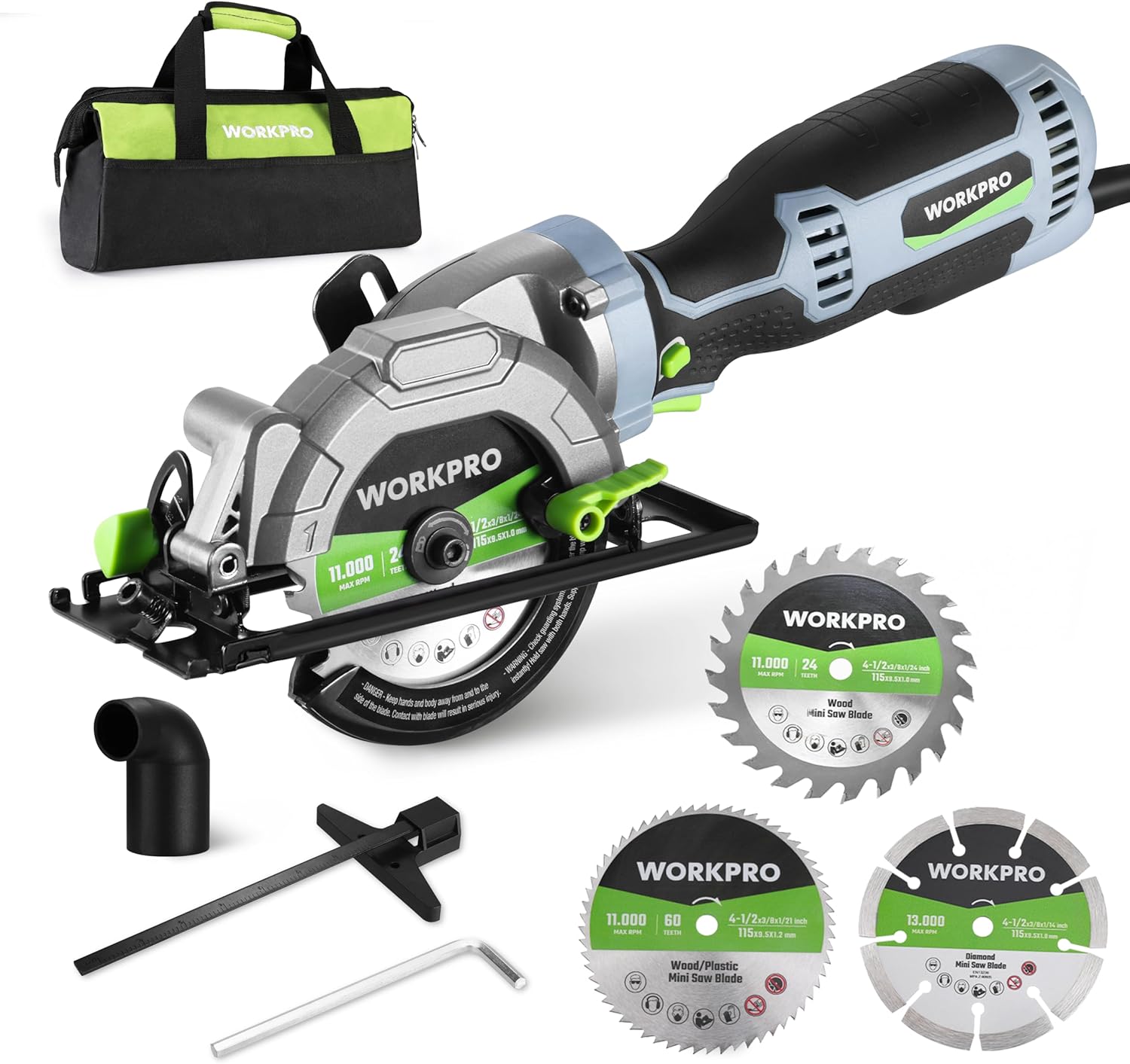 WORKPRO 5.8Amp 3500RPM Circular Saw with Parallel Guide, Maximum Cutting Depth 1-11/16?(90°),1-1/8?(45°), Compact Circular Saw with Three 4-1/2" Blades for Wood, PVC, Tile, Cement Block - Image 1
