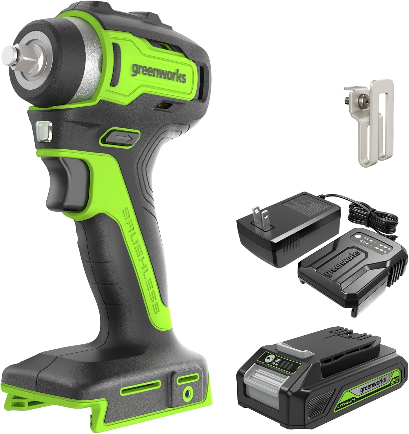 Greenworks 24V 3/8" Brushless Cordless Impact Wrench, 3/8 Inch, 150 ft.-lbs Torque, Lightweight and Compact, with 2.0Ah Battery and Charger, PA147K - Image 1
