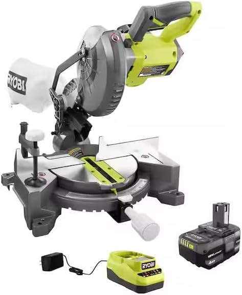 RYOBI 18V ONE+ Cordless 7-1/4 in. Compound Miter Saw with 4.0 Ah Lithium-Ion Battery and 18V Charger - Image 1