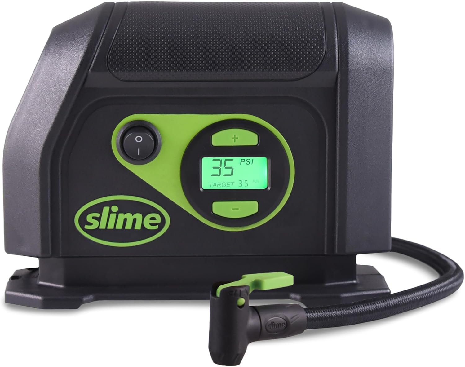 Slime 40088 Tire Inflator, Portable Car Air Compressor, Inflate Right automatic shut off, with Digital 99 psi Display, Long Hose and LED Light, 12V, 6 min inflation - Image 1