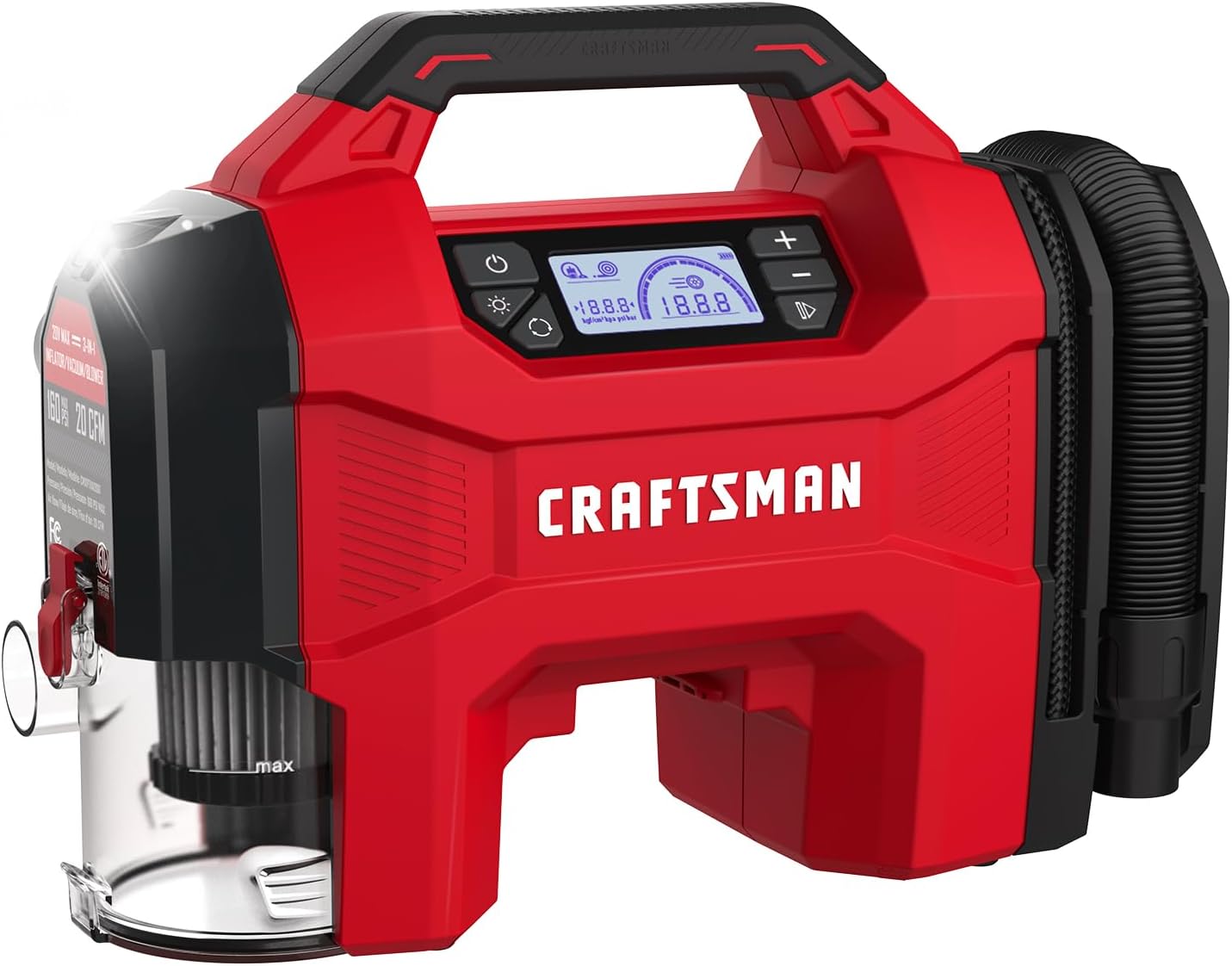 CRAFTSMAN 3-in-1 Tire Inflator, 160PSI Portable Air Compressor/Car Vacuum/Dust Blower, 20V Cordless & 12V Car Power, Air Pump with LED Light for Cars Trucks RV Tires (Battery Sold Separately) - Image 1