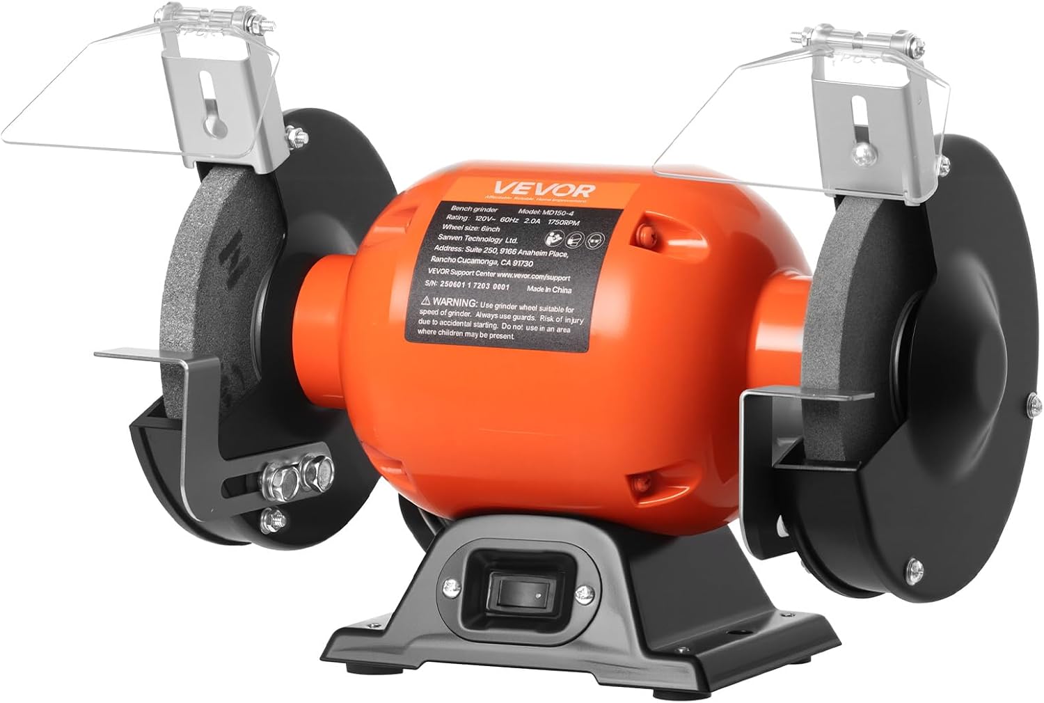 VEVOR Bench Grinder, 6-inch Single Speed Bench Grinder, 1750RPM Low-Speed Table Grinders with 250W 2A Induction Motor, 36/60-Grit Grinding Wheels & Adjustable Tool Rest for Precise Sharpening Grinding - Image 1