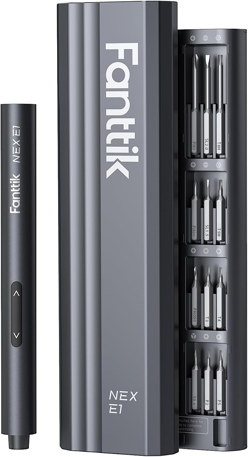 Fanttik NEX E1 3.7V Mini Electric Screwdriver Precision Screwdriver, 12 Bits, 0.2N.m Torque Setting, Max. 3 N.m, Magnetic Storage, 5/32''Hex, Repair Tool Set for Phone Camera Laptop Watch - Image 1