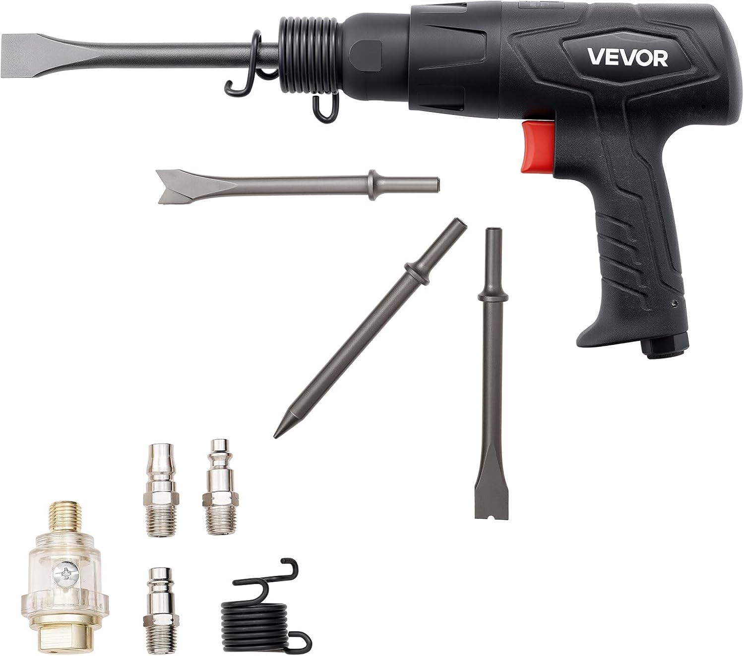 VEVOR Air Hammer, 2500-2700BPM Pneumatic Hammer with 2.76-inch Stroke & 4PCS 6.7" Long Barrel Chisels, Pistol-Grip Compact Air Chisel Pneumatic Shovel Tool for Cutting Scraping Demolishing - Image 1