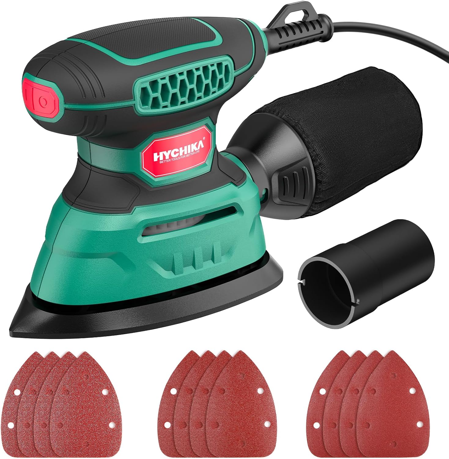 HYCHIKA Detail Sander Tool with Vacuum Attach, 13,000 OPM, 1.2A Electric Palm Sander with 12 Pcs Sandpapers, Upraged Dust Collection System, Compact Design for Tight Spaces Sanding and Paint Removing - Image 1