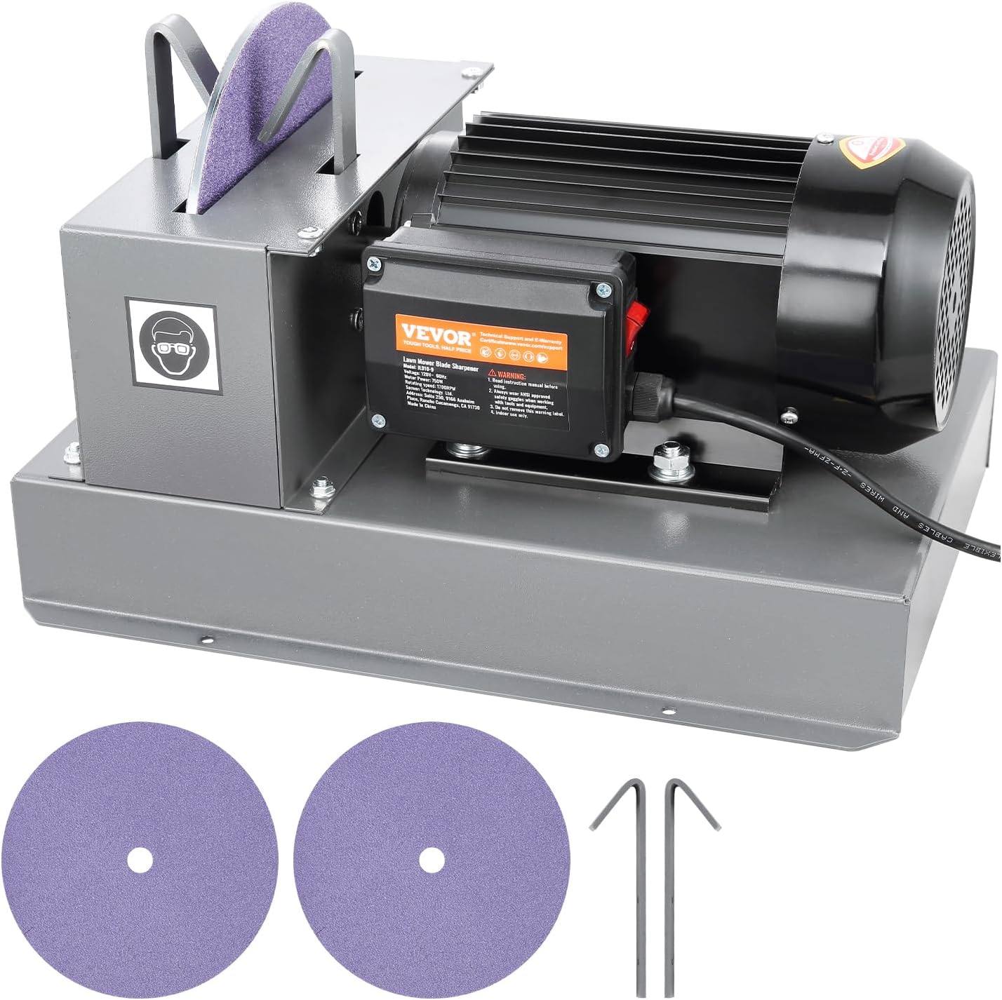 VEVOR Lawn Mower Blade Sharpener, 1HP 750W Lawnmower Blade Grinder with 9-inch Ceramic Grinding Wheel, Powerful Bench Mower Sharpening Machine for High/Low Lift Blades, Gator Blades, Flat Blades - Image 1