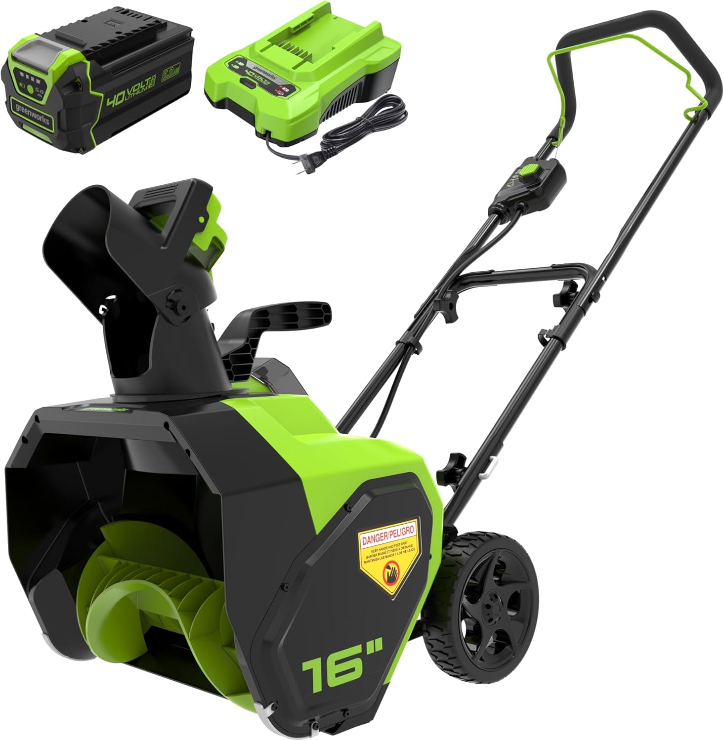 Greenworks 40V (75+ Compatible Tools) 16” Cordless Snow Blower, 5.0Ah Battery and Charger Included, SN40B410 - Image 1