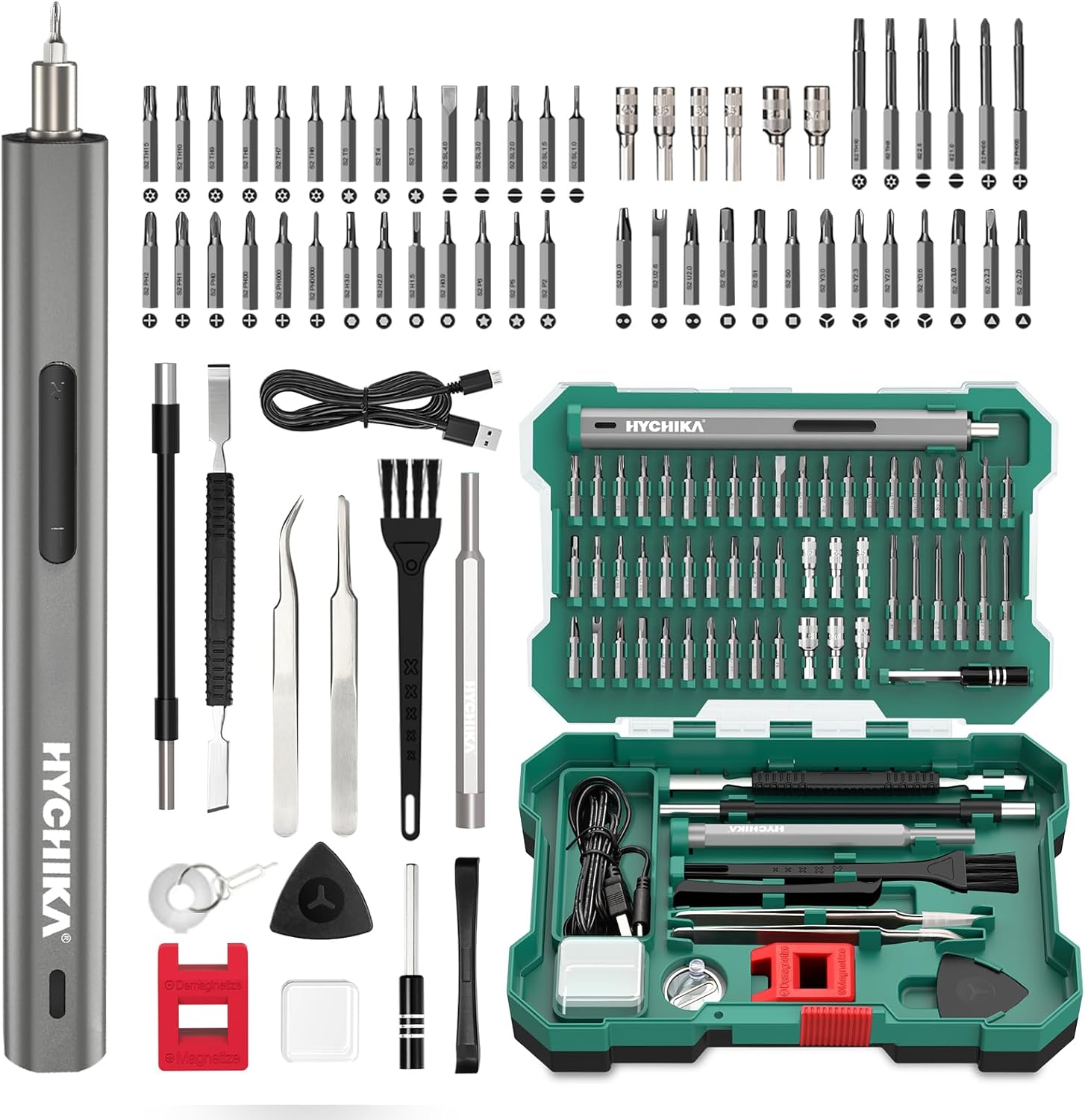 HYCHIKA 3.7V Electric Screwdriver，67 in 1 Precision Screwdriver set, 52 Magnetic Bits, 3 Torque, Cordless Screw Drivers Rechargeable, Repair Tool Kit for PC, RC, Electronics, Phones, Camera, Laptops - Image 1