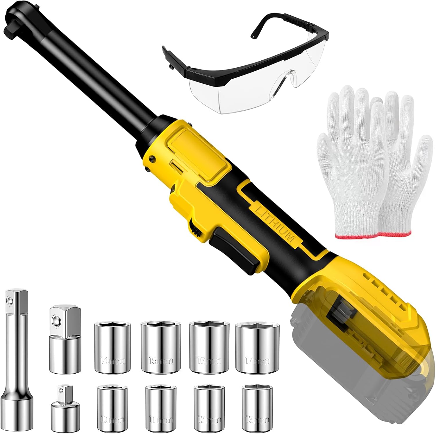 3/8" Cordless Ratchet Wrench Set for DeWalt 20V MAX Battery, 60Ft-Lbs Torque, 0-400 RPM Brushless Motor, Variable Speed Power Ratchet with 8 Sockets, Adapters & 3 Inch Extension Bar (No Battery) - Image 1