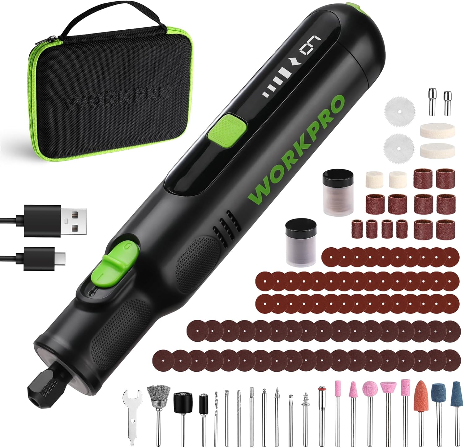 WORKPRO Cordless Rotary Tool, 8V Rotary Tool Kit with 117 Accessories, 6 Variable Speed, Type-C Charging, LED Work Light, Power Rotary Tool for Sanding, Polishing, Engraving, Drilling, Cutting, DIY - Image 1