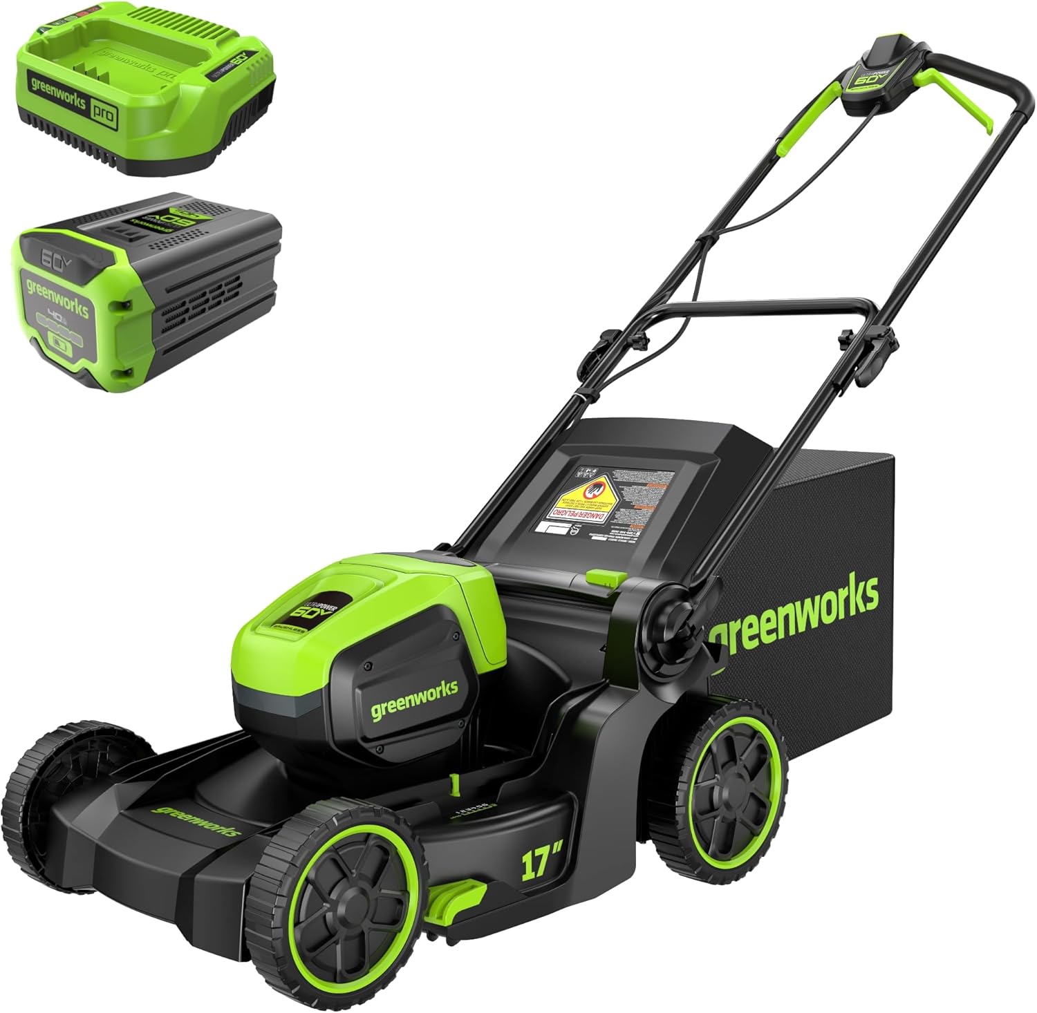 Greenworks 60V 17" Brushless Cordless Push Lawn Mower, 2-in-1 Mulching/Bagging, 4.0Ah Battery and 3A Charger(40min Runtime) - Image 1