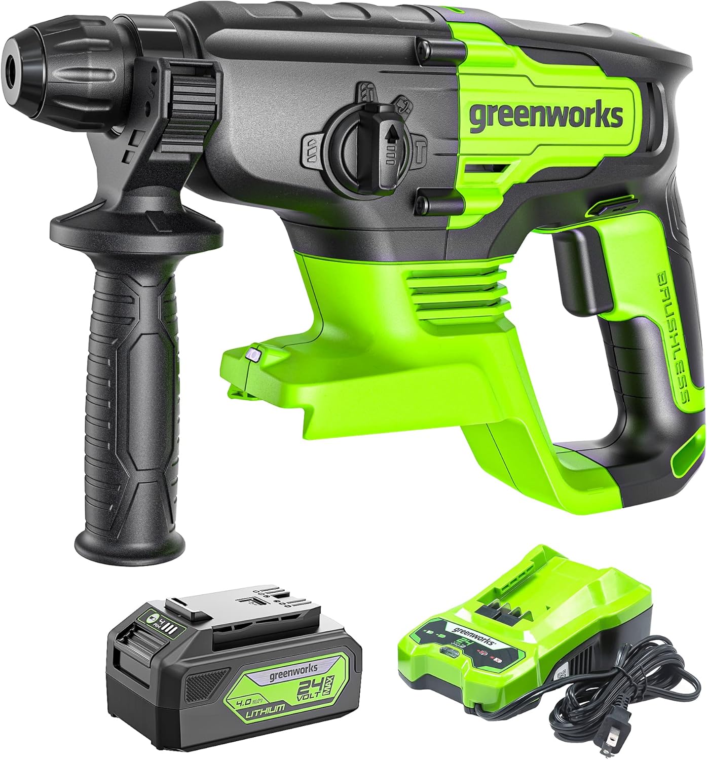 Greenworks 24V Cordless Rotary Hammer, 2.1 Joules, Brushless Motor, 1" SDS Plus Rotary Hammer Drill, 4 Modes, LED Light, 4Ah Battery & Charger Included, Ideal for Concrete, Masonry & Demolition - Image 1