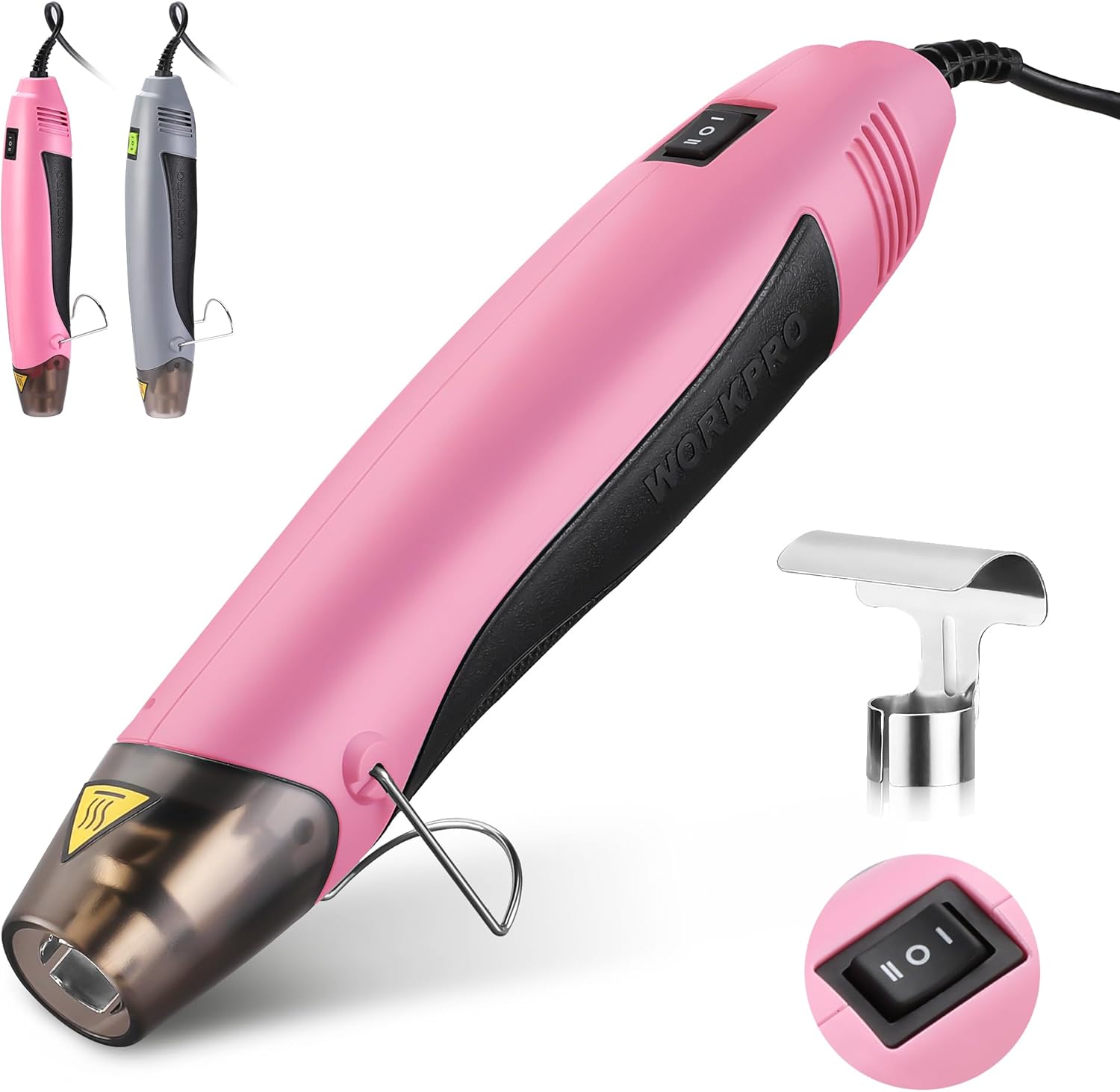 WORKPRO Heat Gun, 400W Mini Hot Air Gun with Reflector Nozzle, 2 Temp Settings 482℉(250℃)/842℉(450℃) and 5.9ft Long Cable Overload Protection for Craft Embossing, Shrink Wrapping PVC, Drying Paint - Image 1