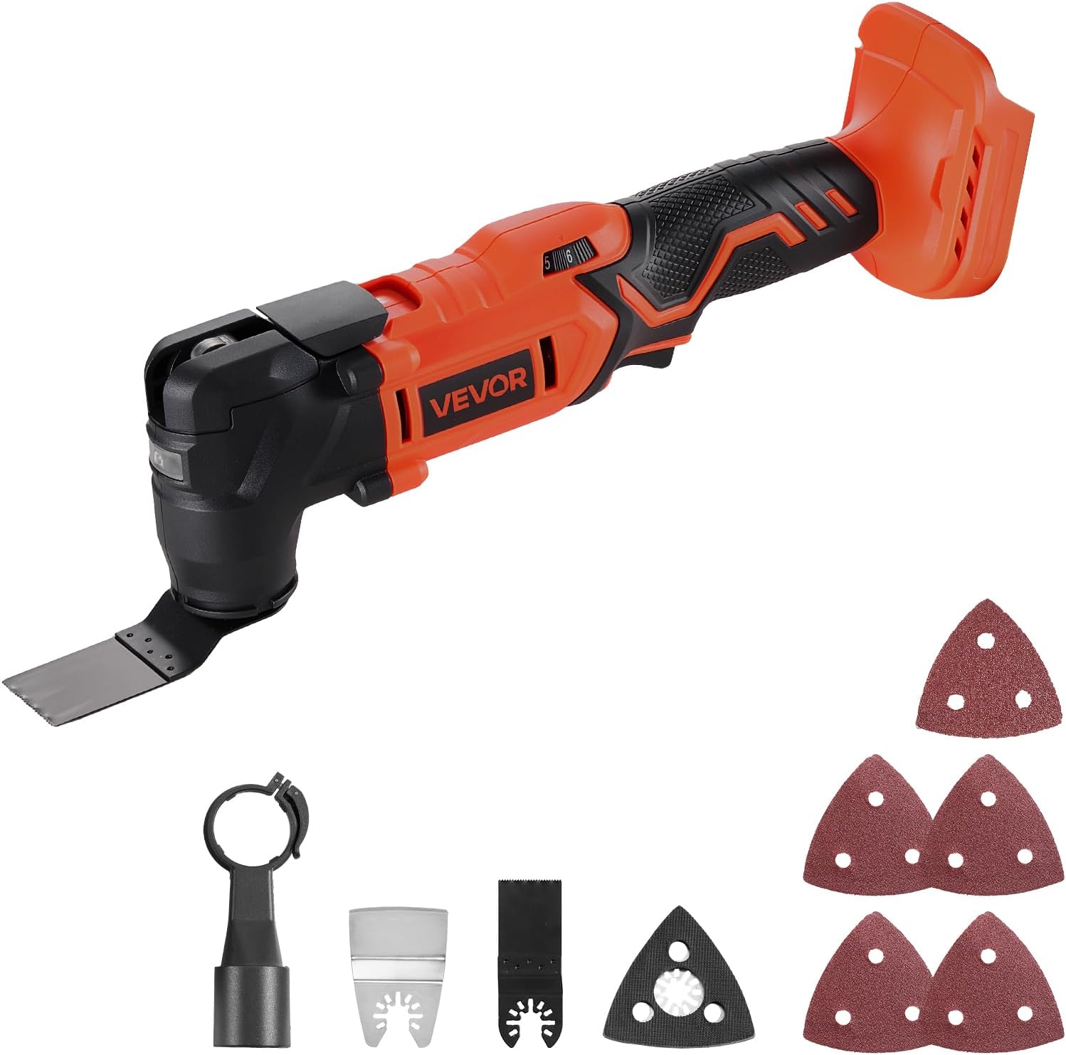 VEVOR Cordless Oscillating Tool, 20V Multitool Oscillating Tool with 6 Variable Speeds 8500-17000 OPM, 3.2° Oscillating Angle, 8PCS Saw Accessories & LED Work Light (Battery Pack Not Included) - Image 1
