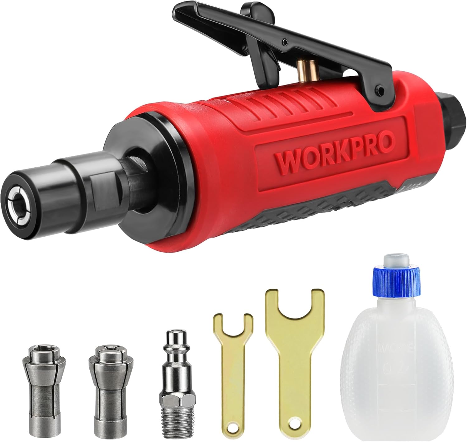 WORKPRO 1/4-Inch Pneumatic Straight Die Grinder, 25000RPM, Air-Powered Die Grinder for Grinding, Cutting, Polishing, Welding Repair, Deburring, 1/4" & 1/8" Collets Included - Image 1