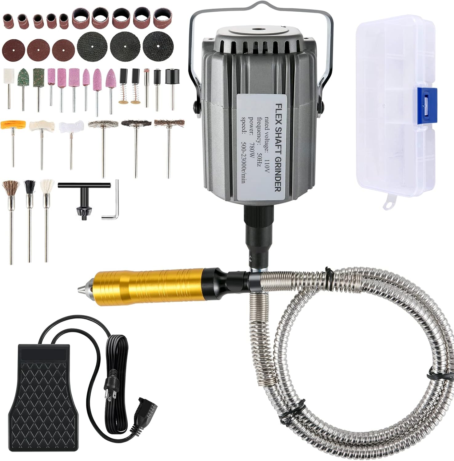 VEVOR Flex Shaft Grinder 780W Rotary Tool 500-23000RPM Rotary Carver with 1/4" 3-Jaw Chuck & Stepless Speed Foot Pedal Hanging Grinding Machine 131PCS Accessories for Jewelry Polishing Grinding DIY - Image 1
