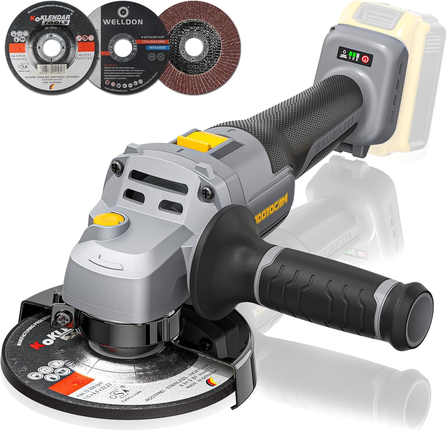 Angle Grinder, 20V Brushless Cordless, 4-1/2 Inch, Compatible with Dewalt Battery (No Battery), with Metal Grinding Wheel, for Cutting, Grinding, Polishing, Carving - Image 1