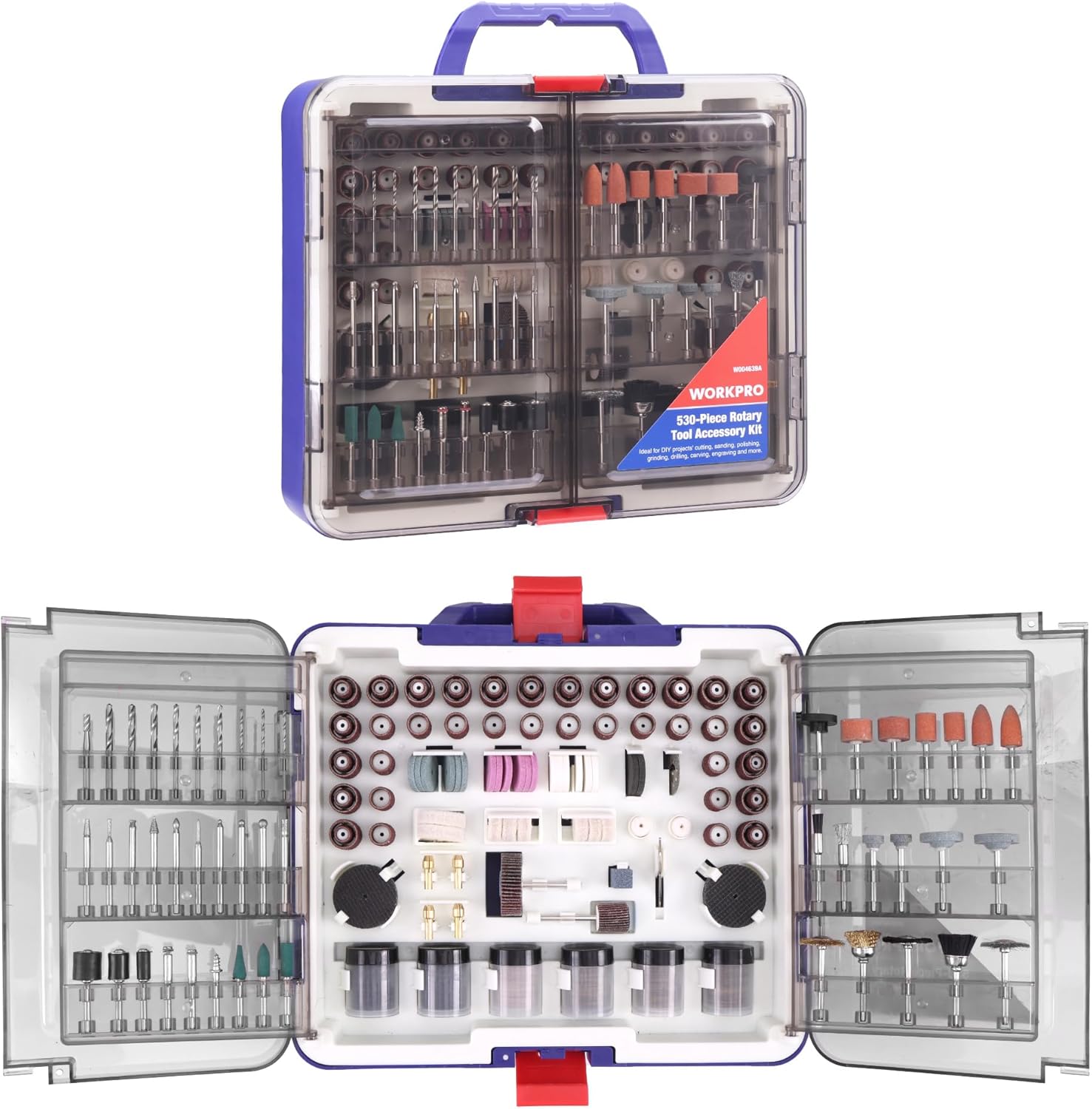 WORKPRO 530-Piece Rotary Tool Accessory Kit, Rotary Tool Bits for Easy Cutting, Grinding, Sanding, Polishing, Cleaning, Drilling, Carving and Engraving - Image 1