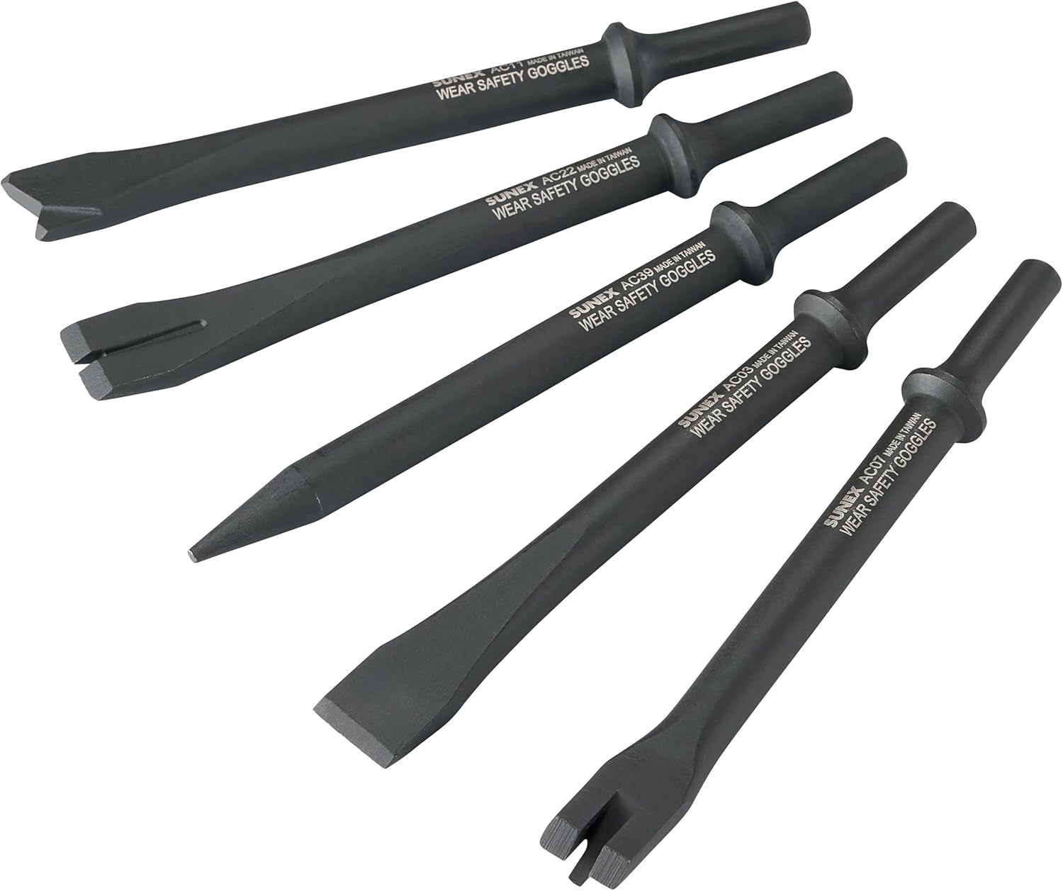 SUNEX TOOLS ACS5C Air Hammer Chisel 7” Cutting Set in Portable Tool Roll, 5-Piece - Image 1