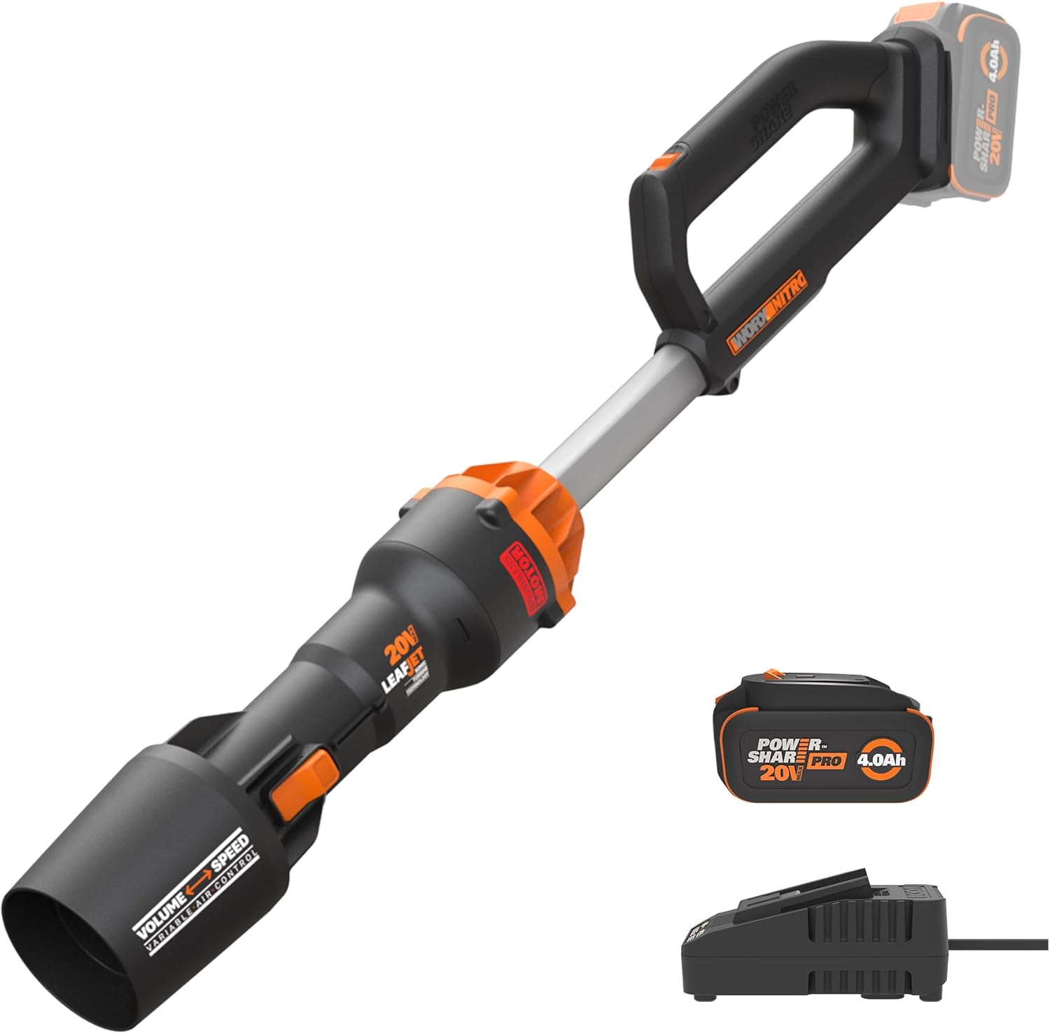 WORX POWER SHARE Leafjet 20v 410-CFM 130-MPH Cordless Battery Handheld Leaf Blower with (1) 20v 4-Ah Battery and Charger Included - Image 1