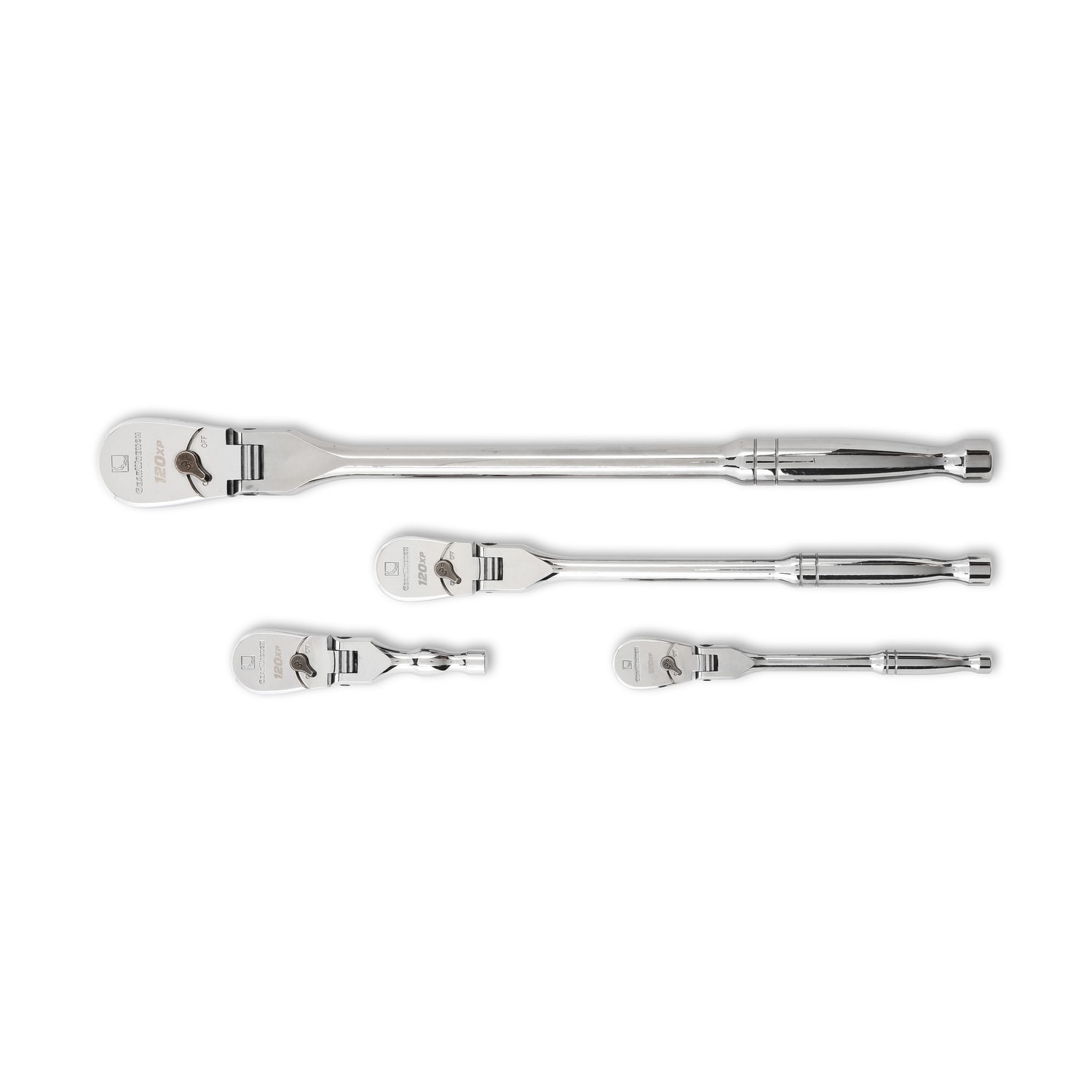 GEARWRENCH 4 -Piece 120 -Tooth 1/2-in 3/8-in 1/4-in Drive Full polish Handle Flexible Head Ratchet Set - Image 1