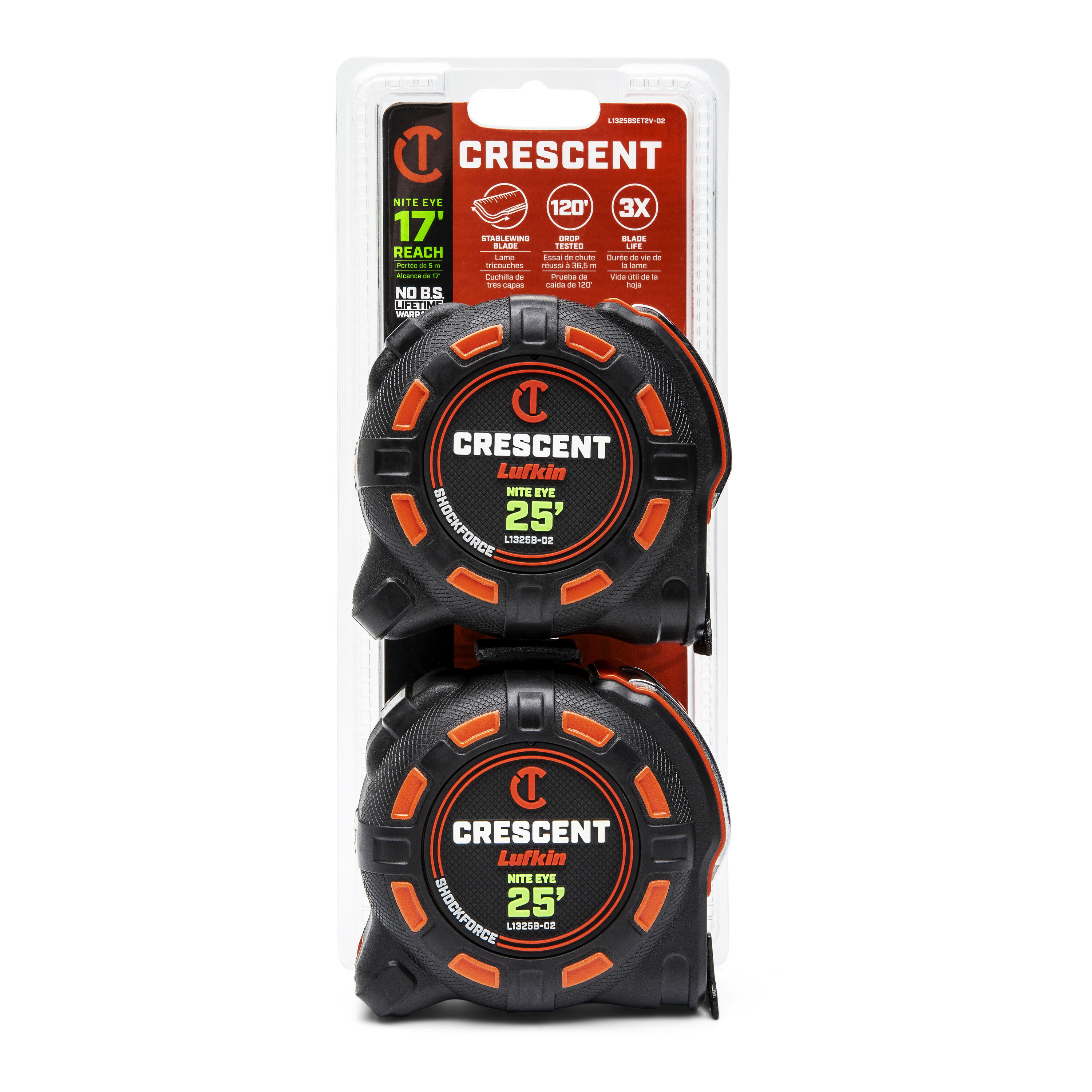 Crescent Lufkin SHOCKFORCE NITE EYE 2 -Pack 25-ft Tape Measure - Image 1
