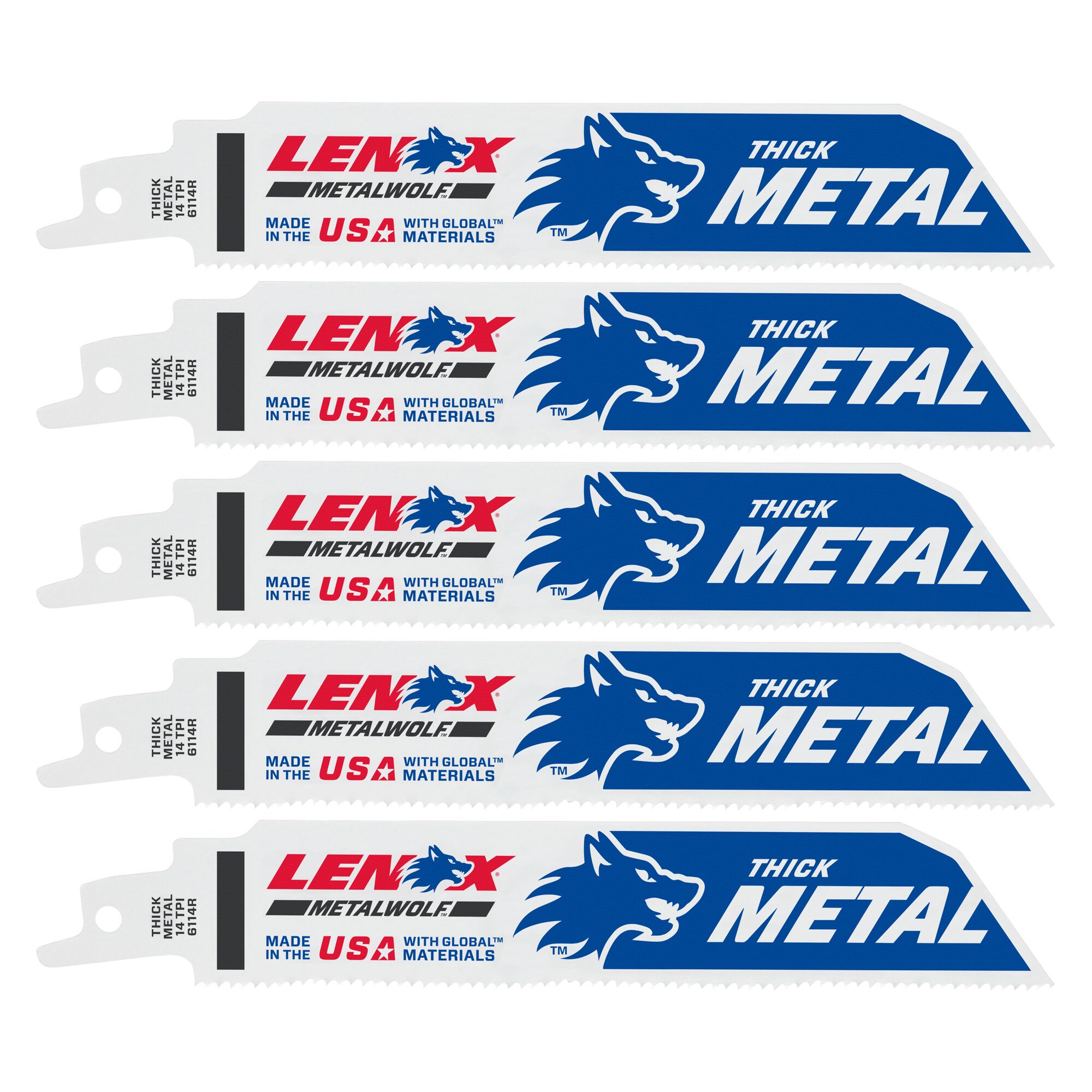 Lenox Tools 201726114R LAZER Metal Cutting Reciprocating Saw Blade, Bi-Metal, 6-inch, 14 TPI, 5/PK - Image 1